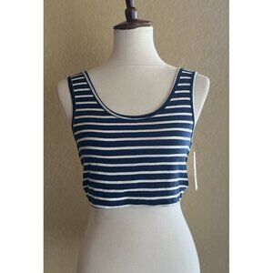 Billabong Juniors Navy Blue Knit Striped Name Game Crop Tank Top Size S M